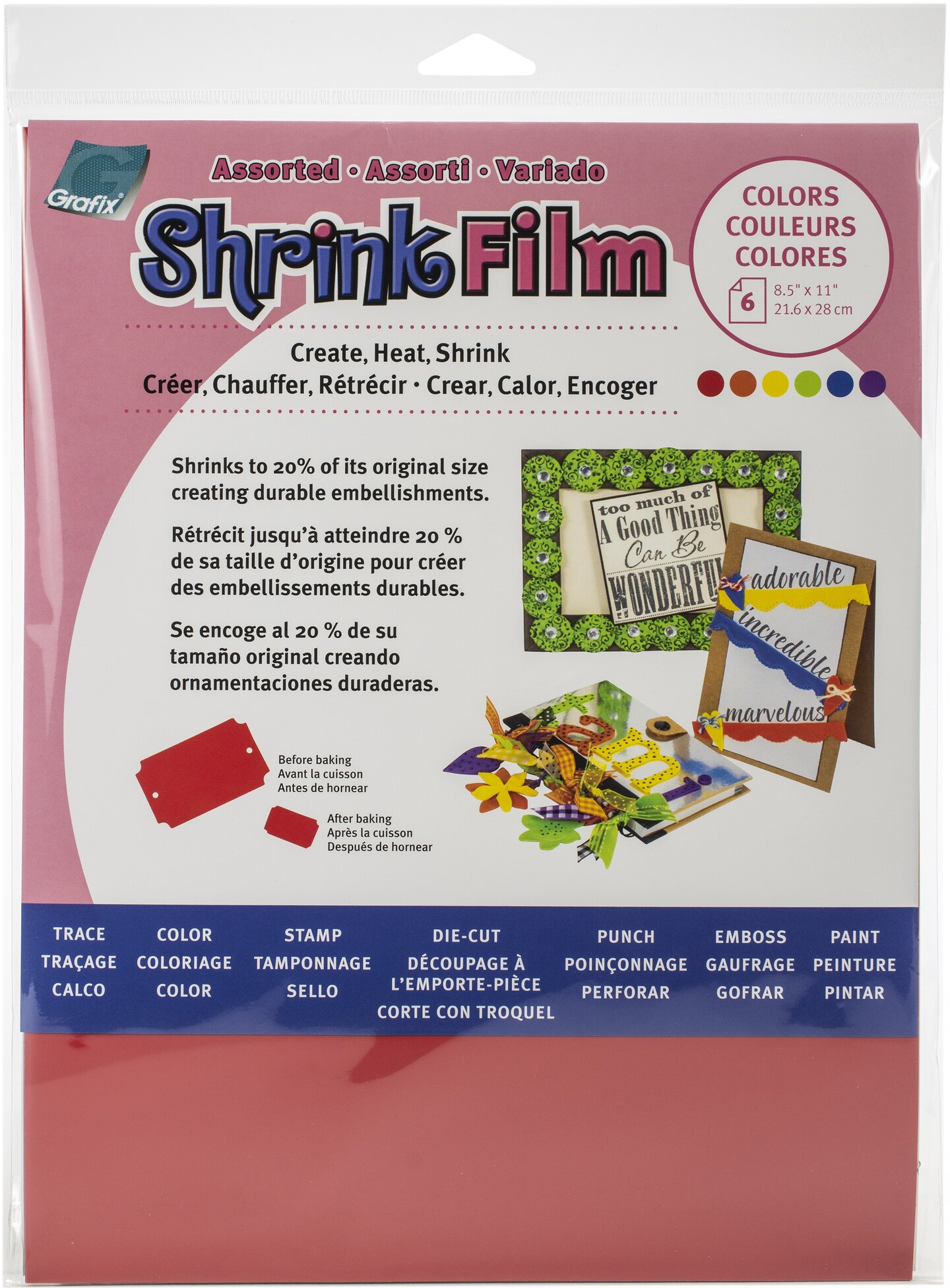 Grafix Shrink Film 8.5&#x22;X11&#x22; 6/Pkg-Red, Yellow, Purple, Blue, Orange, Green