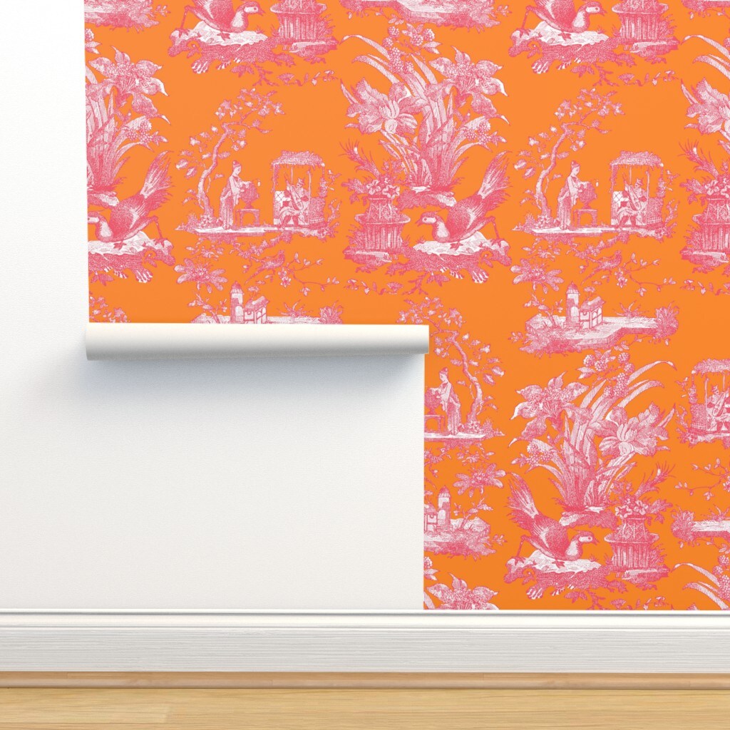 Maximalist Toile Antique Vintage Victorian Neon Custom Pre-pasted Wallpaper by Spoonflower Pre-Pasted Wallpaper 2FT Wide