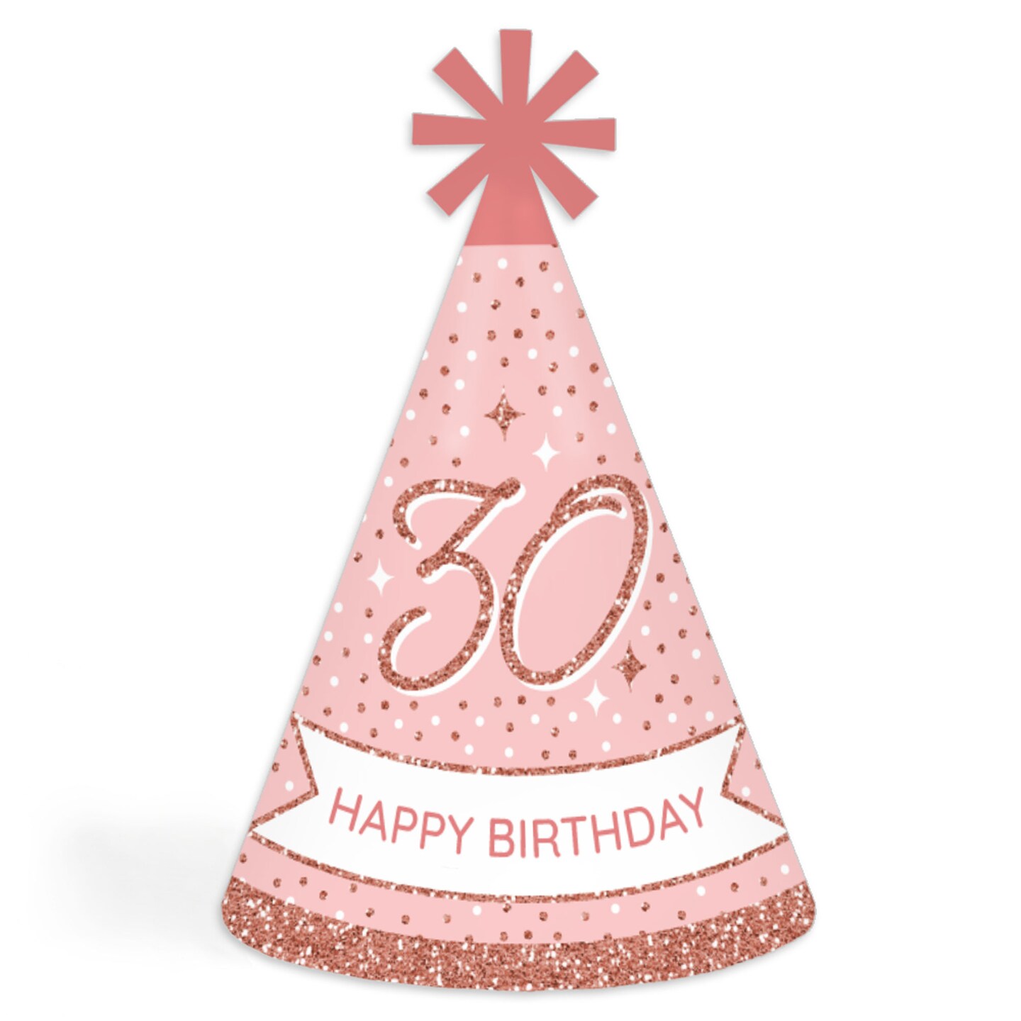 Big Dot of Happiness 30th Pink Rose Gold Birthday - Cone Happy Birthday Party Hats for Adults - Set of 8 (Standard Size)
