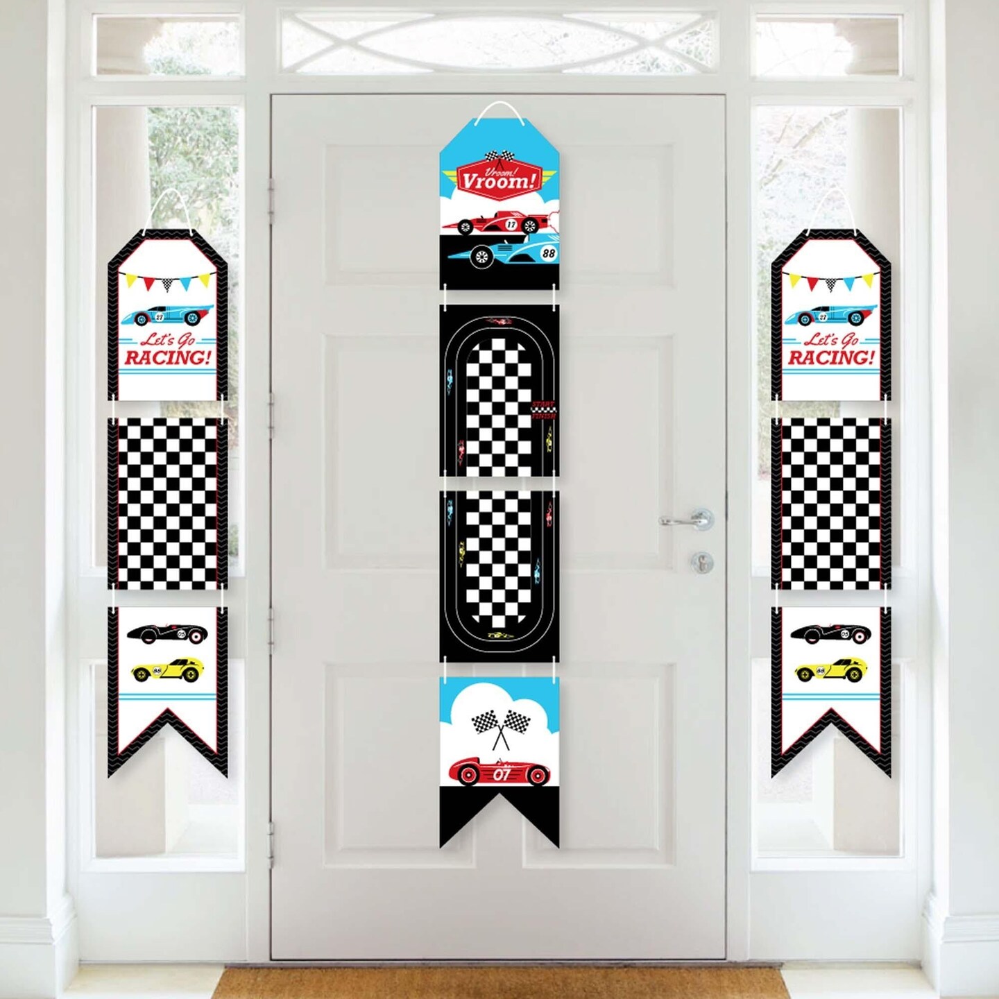 Big Dot of Happiness Let&#x27;s Go Racing - Racecar - Hanging Vertical Paper Door Banners - Birthday Party or Baby Shower Wall Decor Kit -Indoor Door Decor