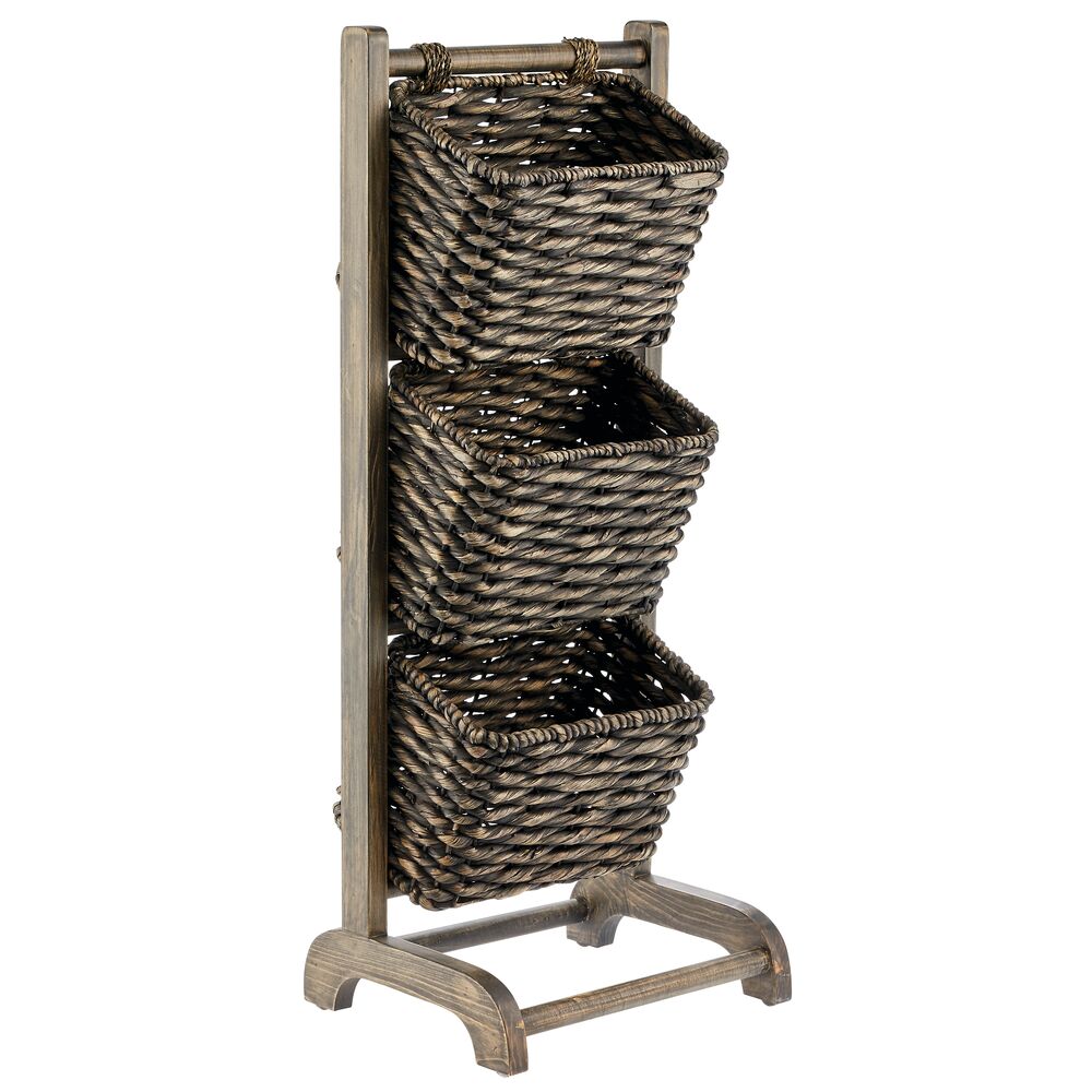 mDesign Water Hyacinth 3-Tiered Storage Baskets Floor Stand
