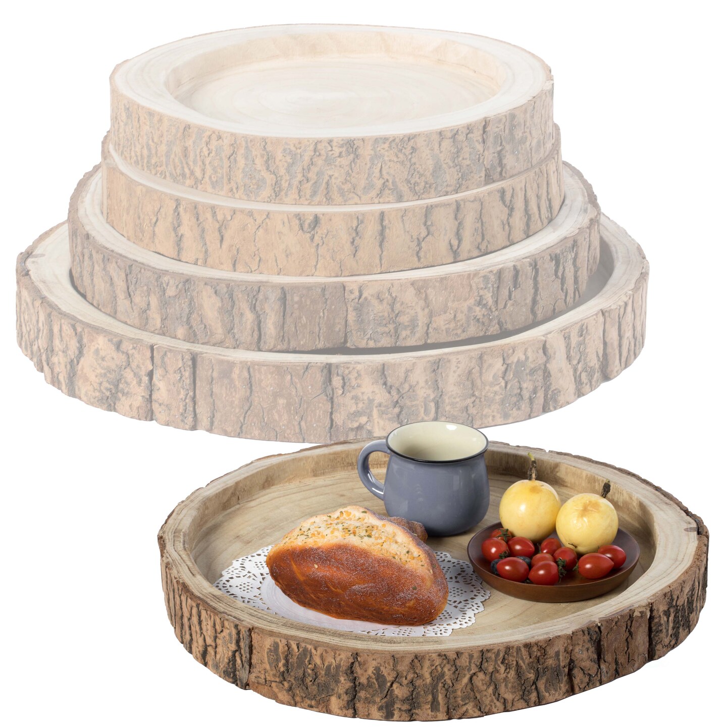 Wood Tree Bark Indented Display Tray Serving Plate Platter Charger