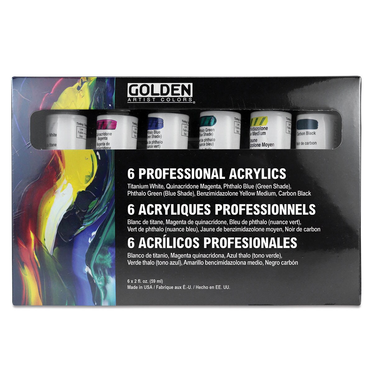 Golden Heavy Body Artist Acrylic Set - Principal Set, Assorted Colors, Set of 6, 2 oz tubes