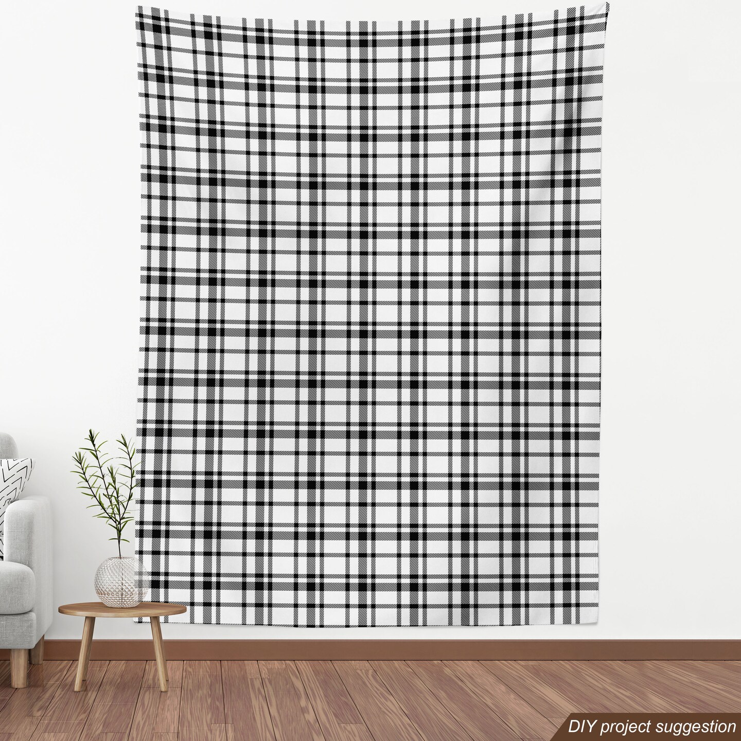 Ambesonne Plaid Fabric by The Yard, Black and White Tartan Pattern Graphic Grid Art Design with Traditional Influences, Decorative Fabric for Upholstery and Home Accents, 10 Yards, Black and White