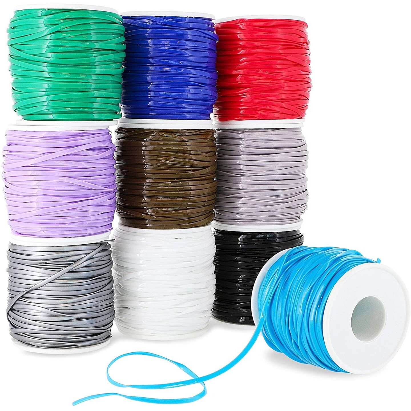 Plastic Lacing Cord, Jewelry Making Supplies, 10 Vibrant Colors (2.5 x 1mm, 50 Yards, 10-Pack)