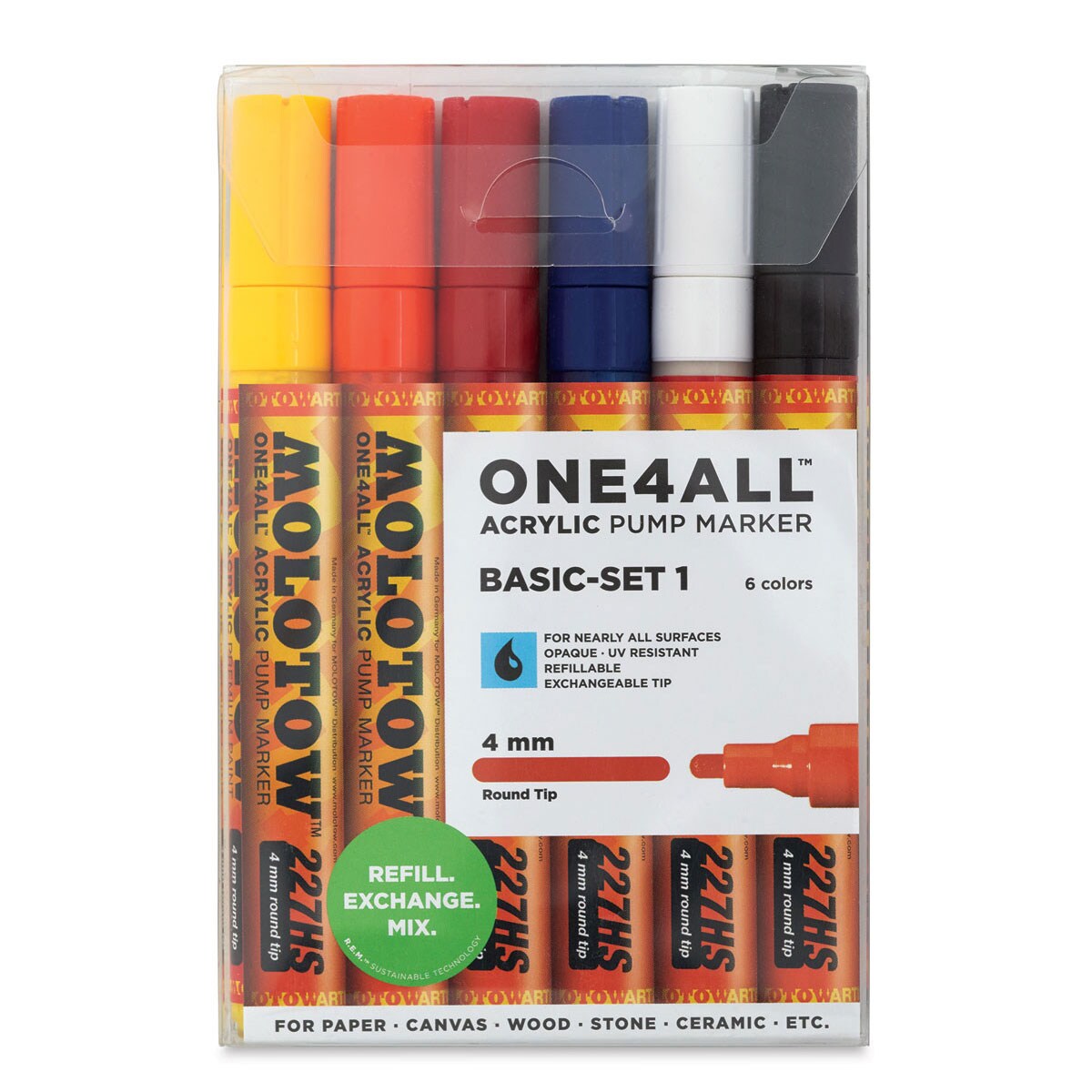 Molotow One4All Acrylic Markers - Assorted Colors, 4 mm, Set of 6