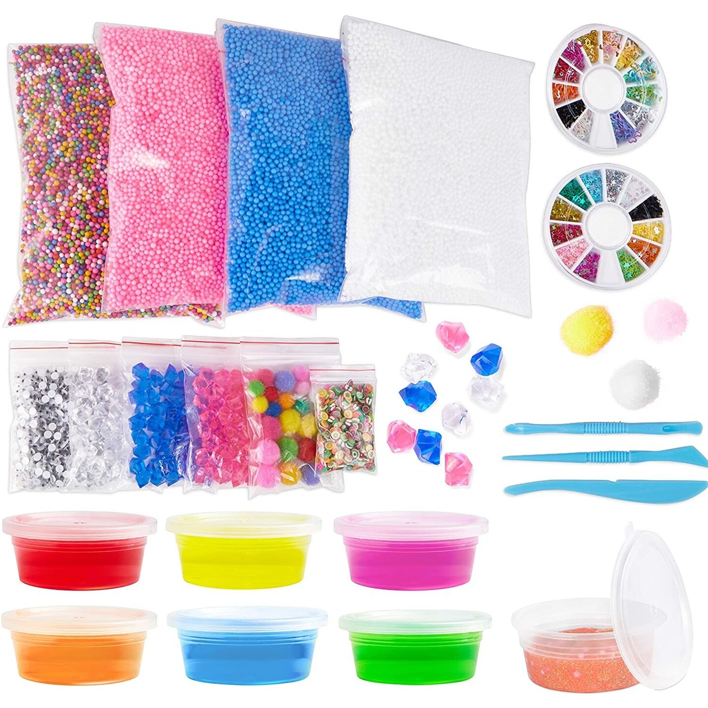 Kids Slime Kit with Foam Beads, Acrylic Rocks, Fruit Slices