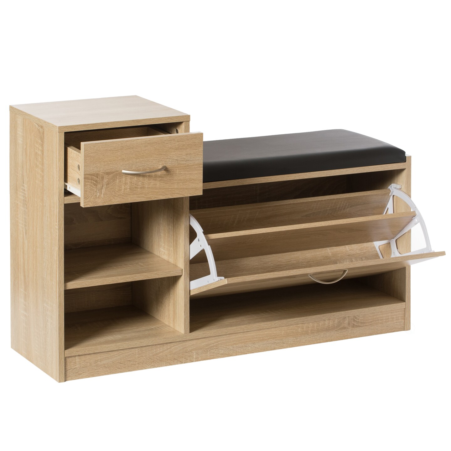 Wooden Entryway Shoe Storage Bench with Cushion