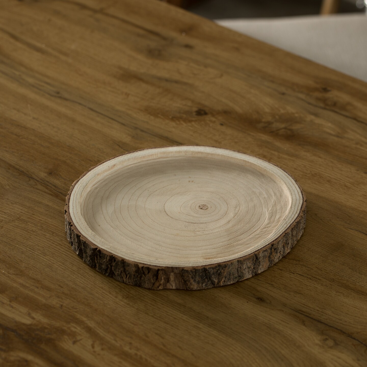 Natural Wooden Bark Round Slice Tray, Rustic Table Charger Centerpiece