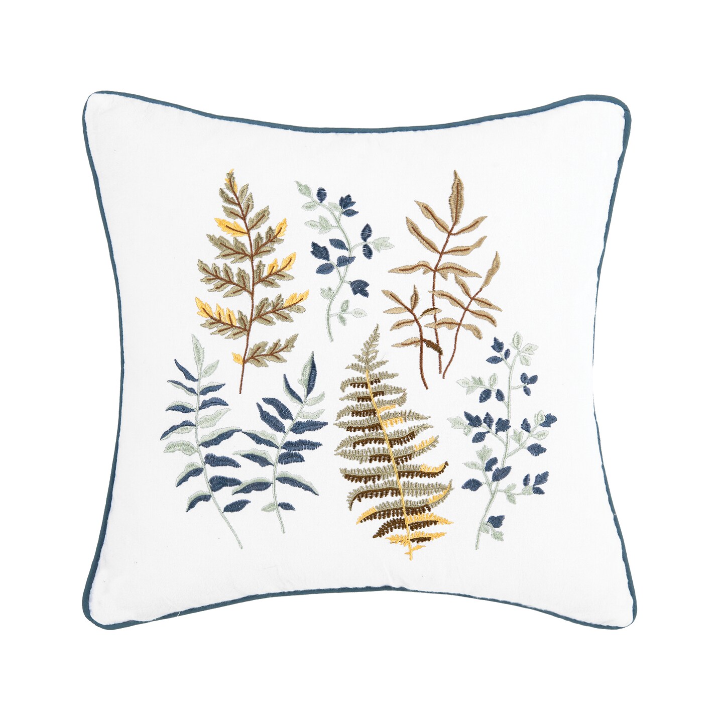 Botanical Leaves Embroidered Throw Pillow