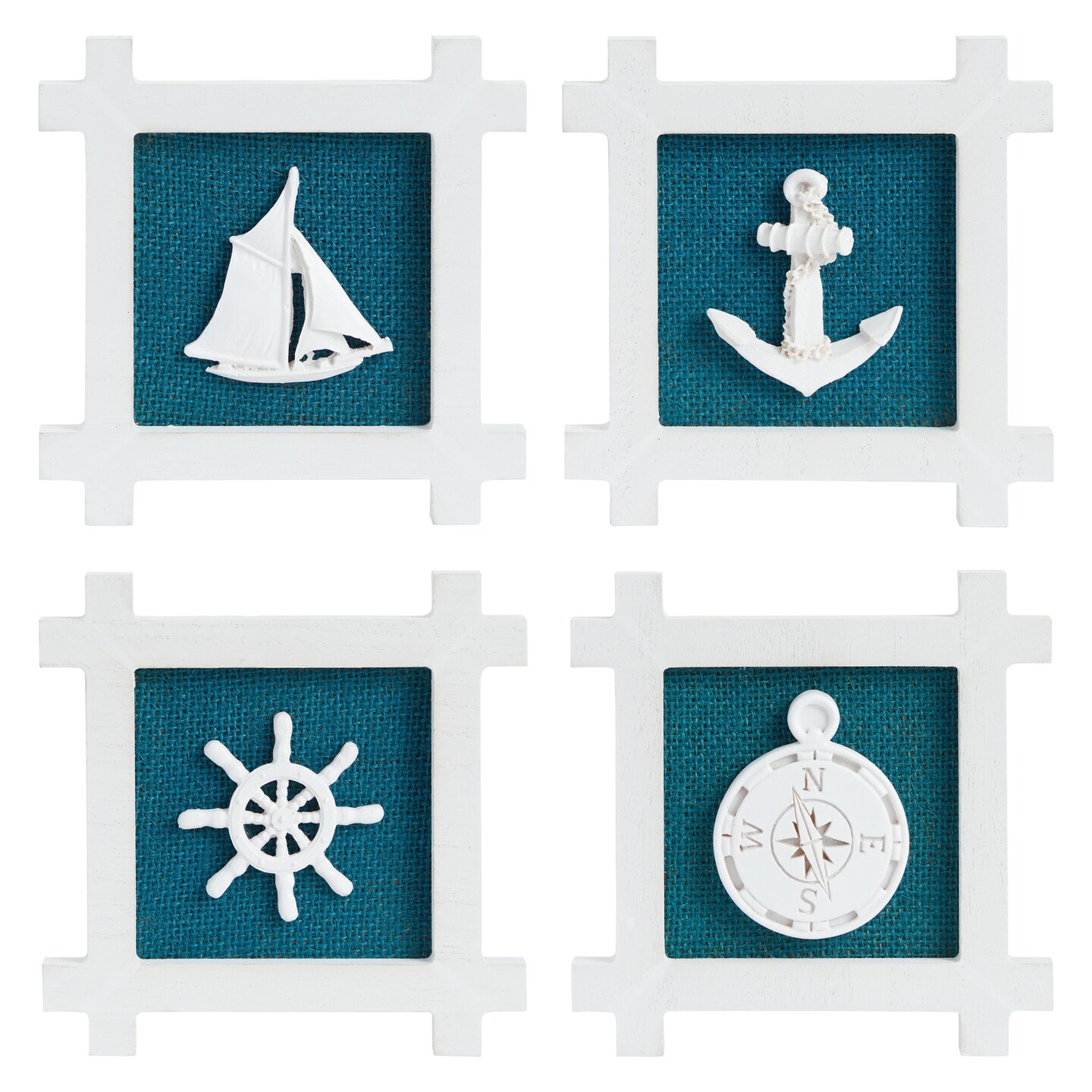 Set of 4 Coastal Decor for Home, Hanging Nautical Wall Decorations