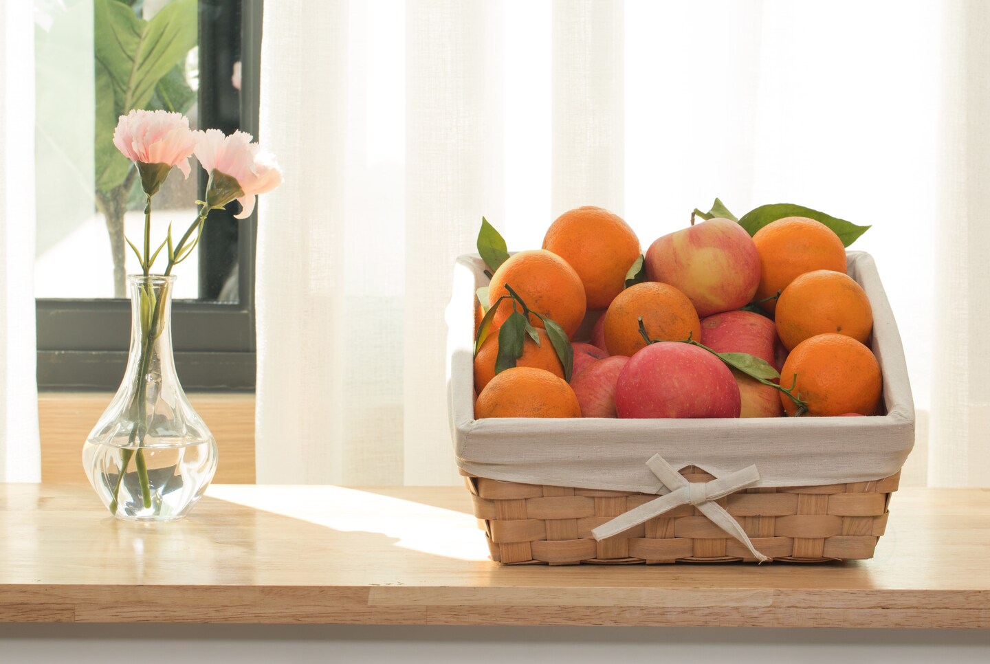 Wooden Angled Display Basket with Fabric Liner for Storage and Display