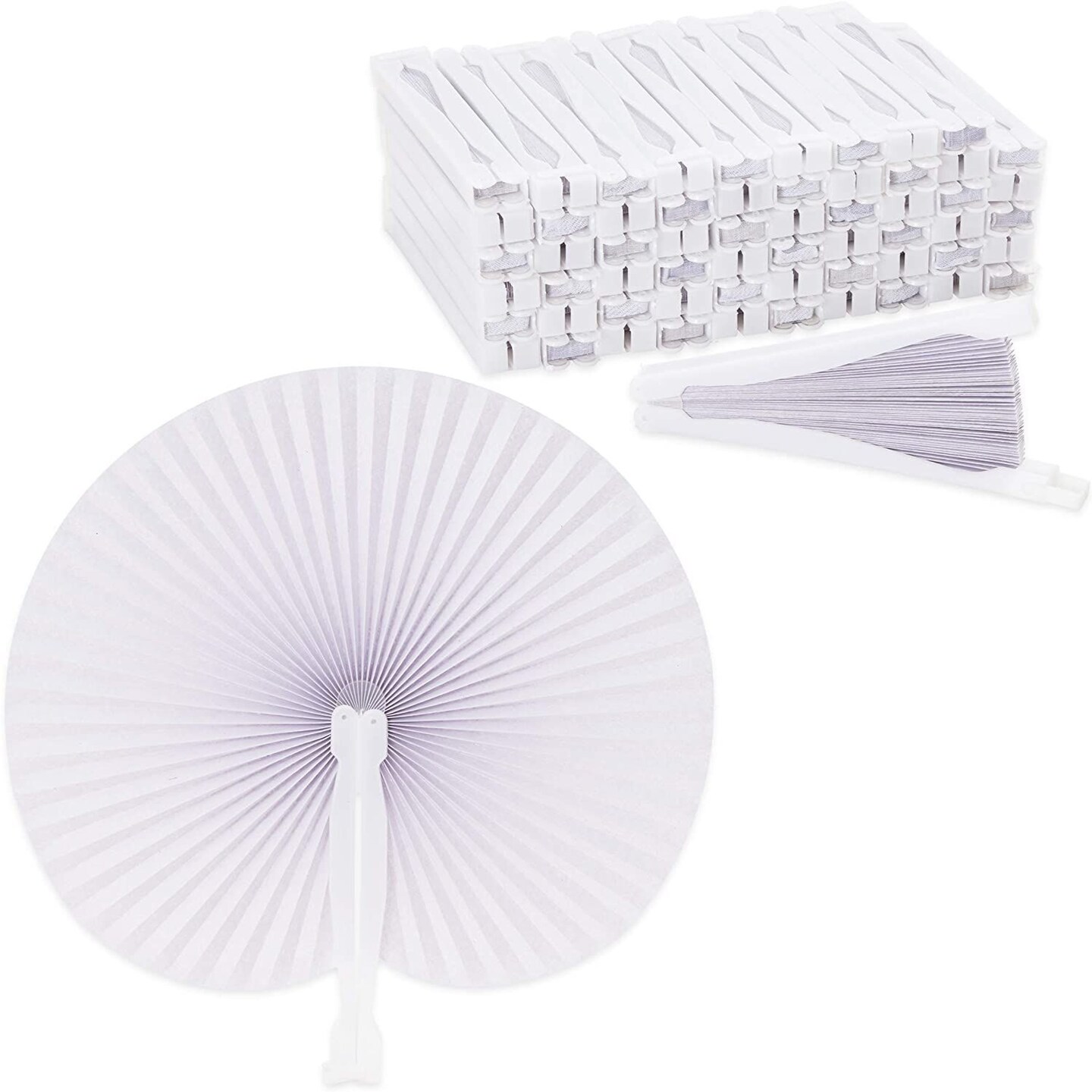  Leehome 60 Pcs White Paper Fans, Folding Handheld Fans