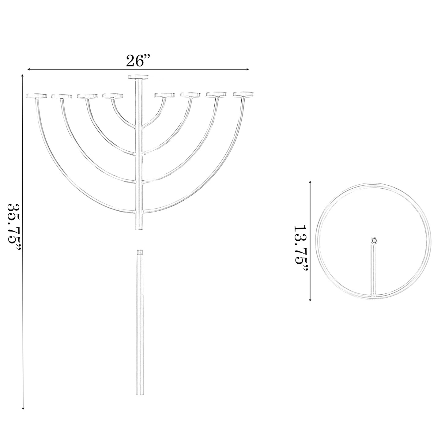 Modern Silver 9 Branch Lighting Thin Pipe Hanukkah Menorah, Metal-Aluminum
