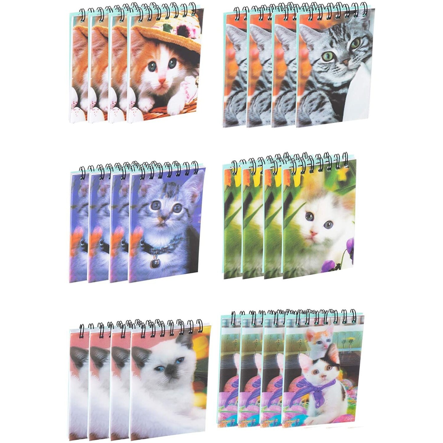 Juvale Cute Cat Mini Notebook, Spiral-Bound Notepad, Kitten Party Supplies (55 Sheets, 24 Pack)
