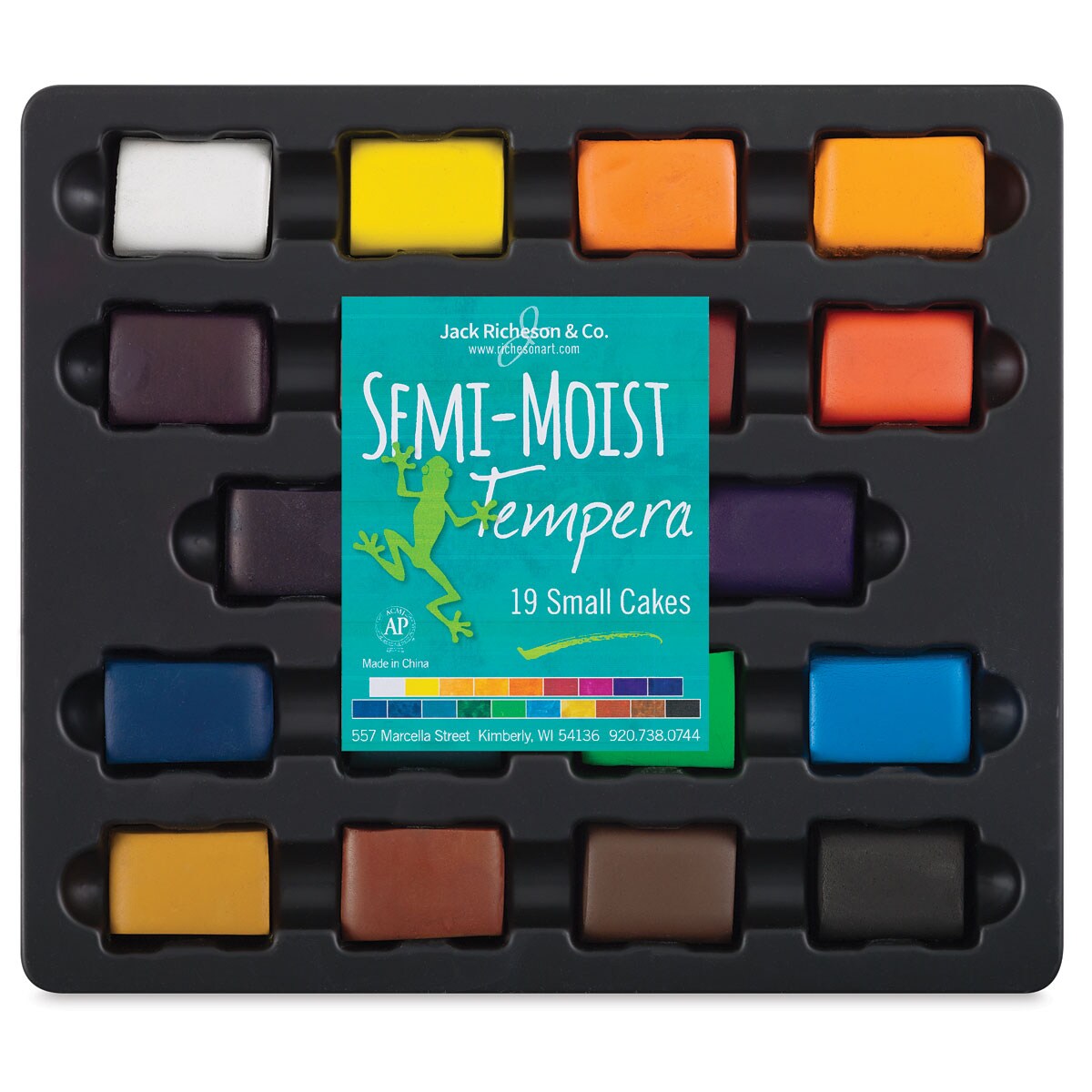 Richeson Semi-Moist Tempera Cake - Small Square 19-Color Set with Tray and Lid