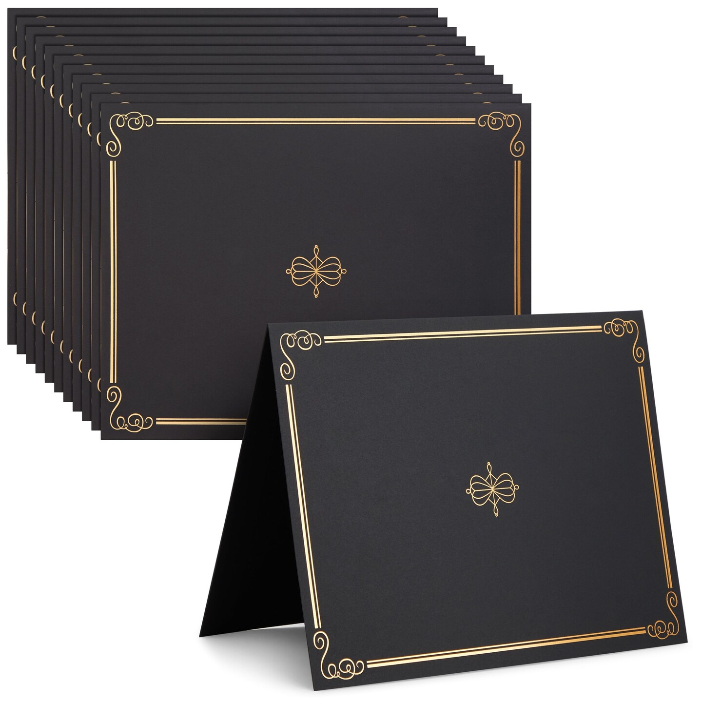 24 Pack Black Certificate Holders with Gold Foil Design for Letter-Size 8.5 x 11 Documents, Graduation Awards, Diploma Cover (11.2 x 8.7 In)