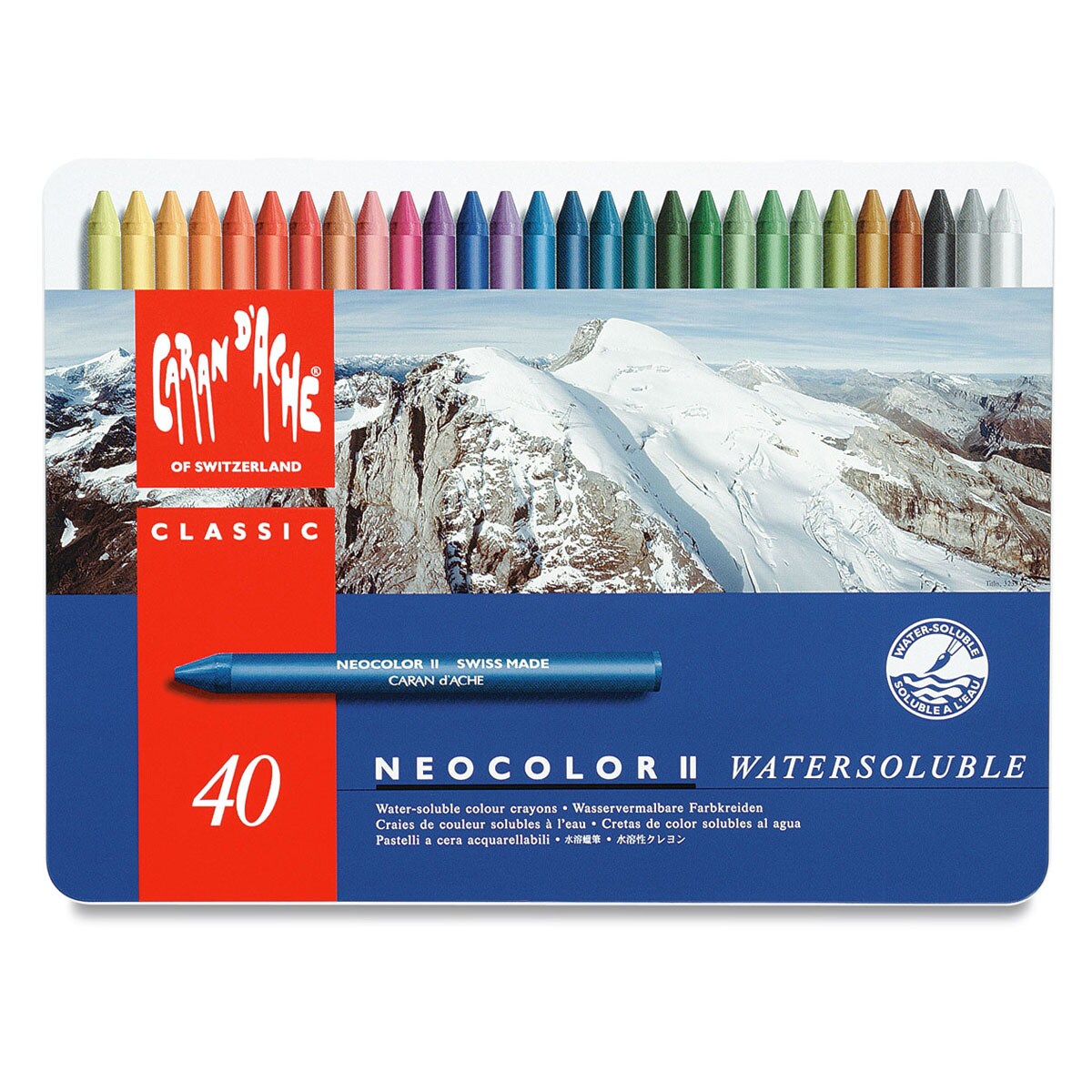 Box of 10 Neocolor II water-soluble wax pastels in warm shades