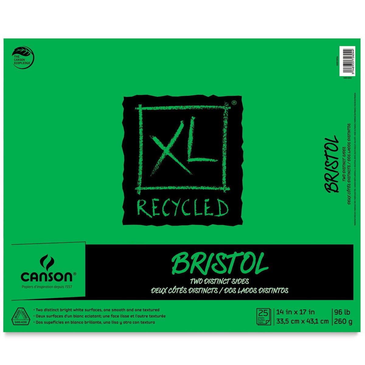 Canson XL Recycled Bristol Pad - 14 x 17, Fold-over, 25 Sheets