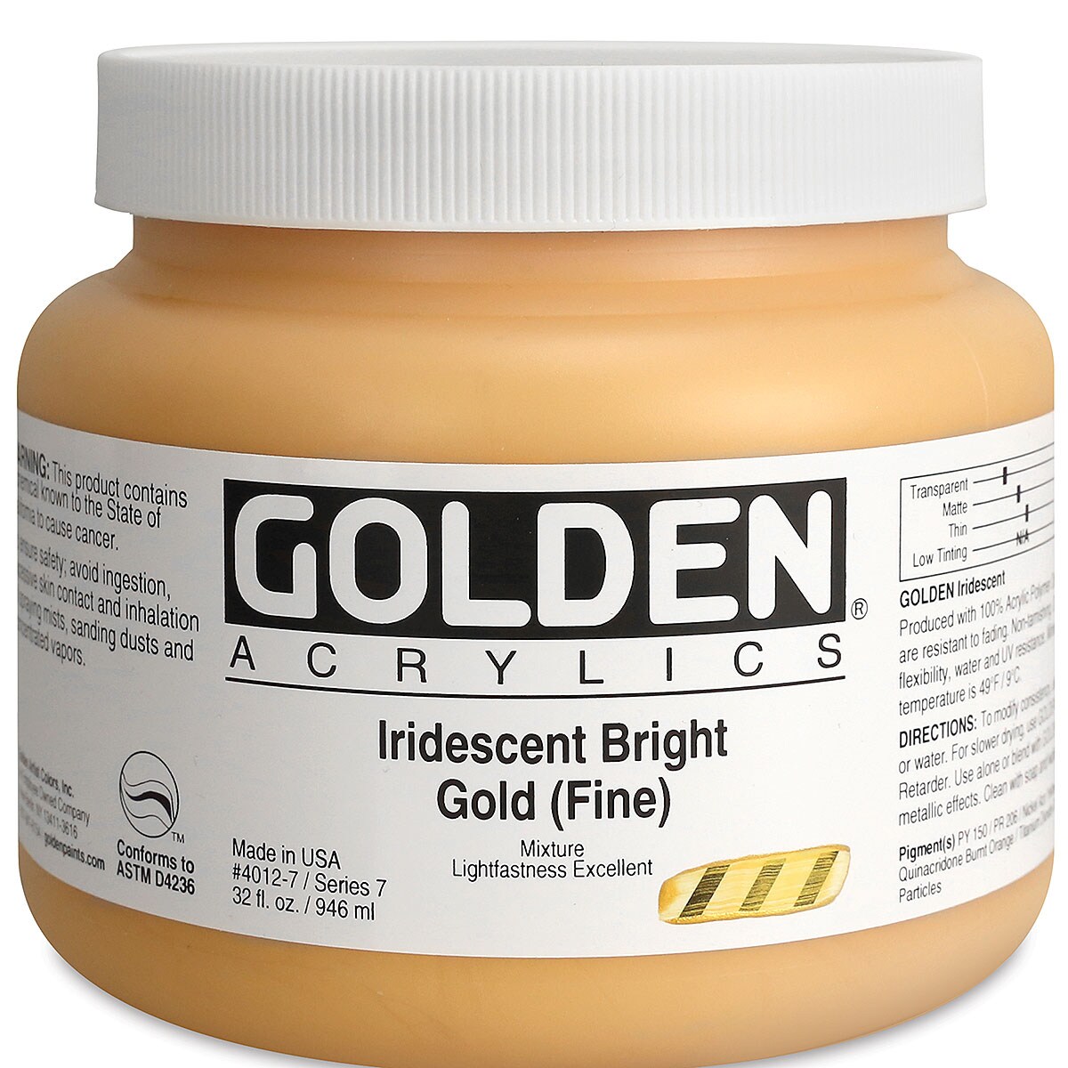 Golden Heavy Body Artist Acrylics - Iridescent Bright Gold (Fine)(65), 32 oz Jar
