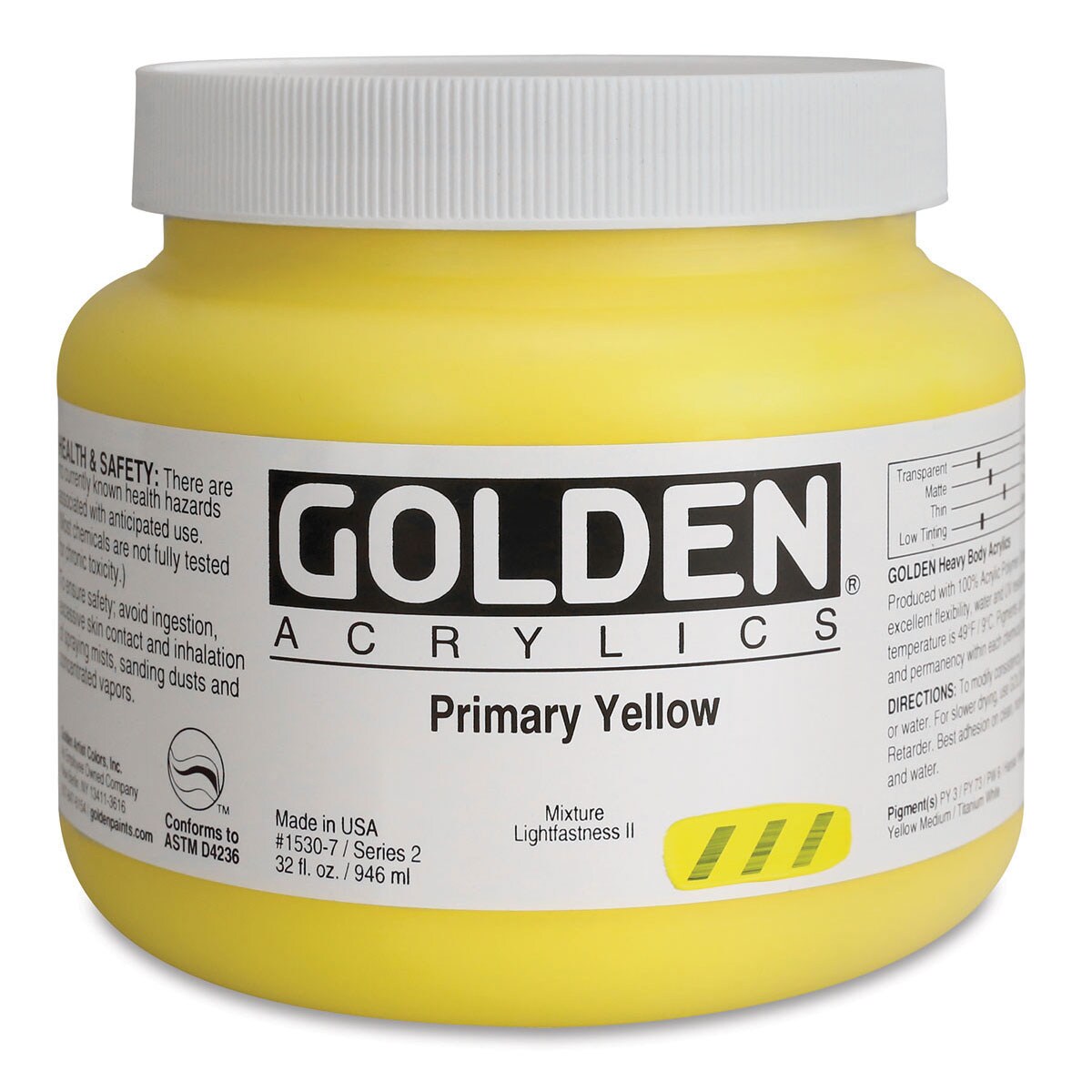 Golden Heavy Body Artist Acrylics - Primary Yellow, 32 oz Jar