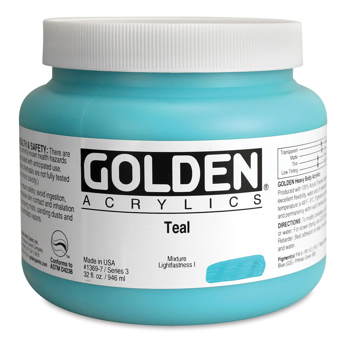 Golden Heavy Body Artist Acrylics - Teal, 32 oz Jar