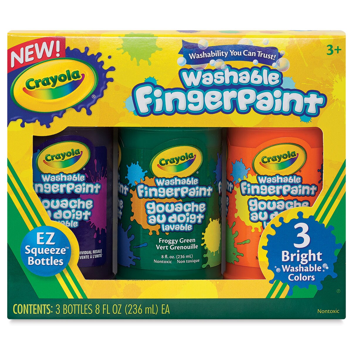 Crayola Washable Fingerpaint - Secondary Colors, Set of 3, 8 oz Bottles