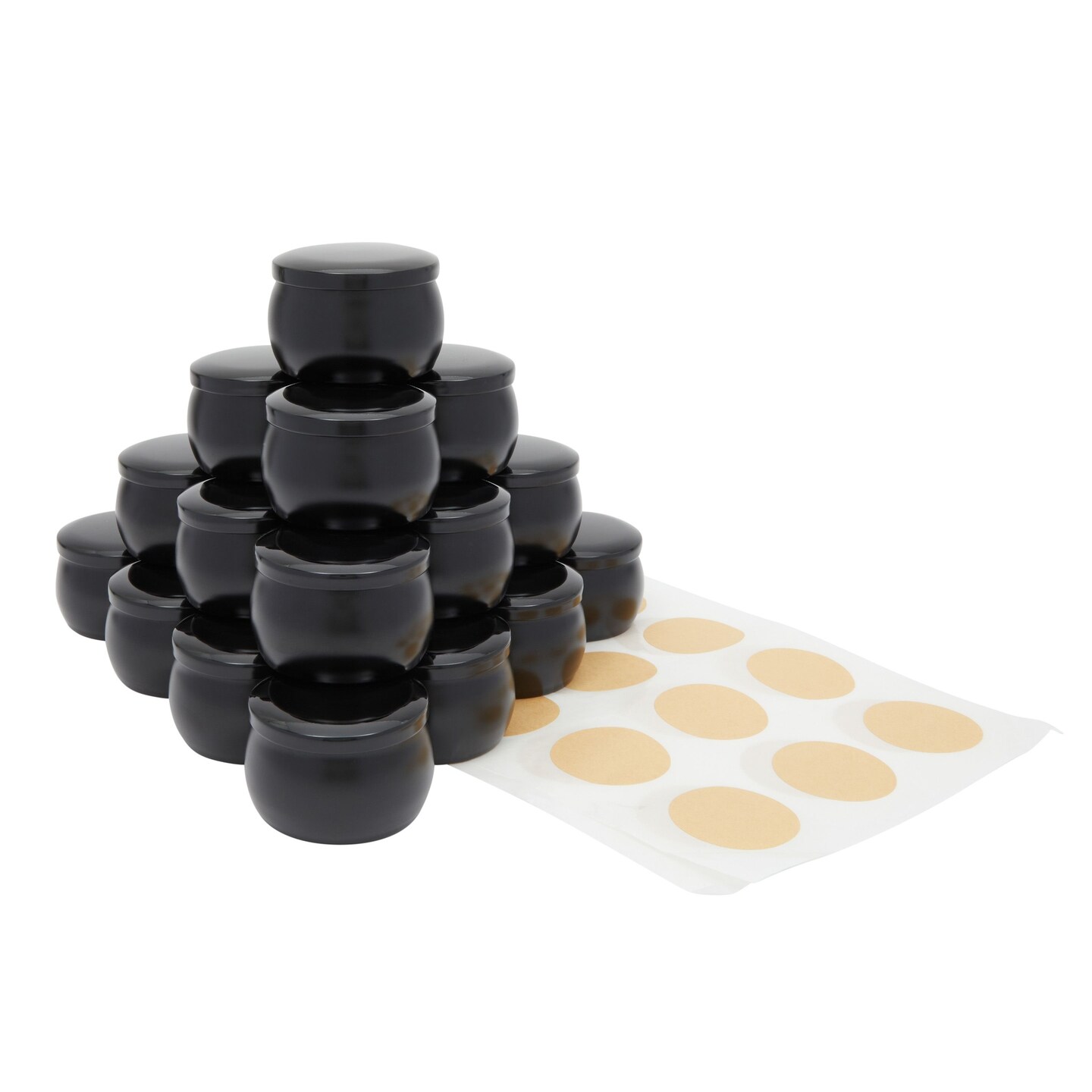 Black Tins for Candle Making, Empty Tin Jars with Lids, Labels (3 x 2 In, 24 Pack)