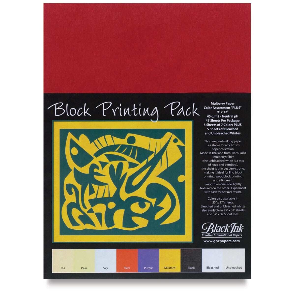 Black Ink Block Printing Pack - 9" x 12", Assorted, 45 Sheets