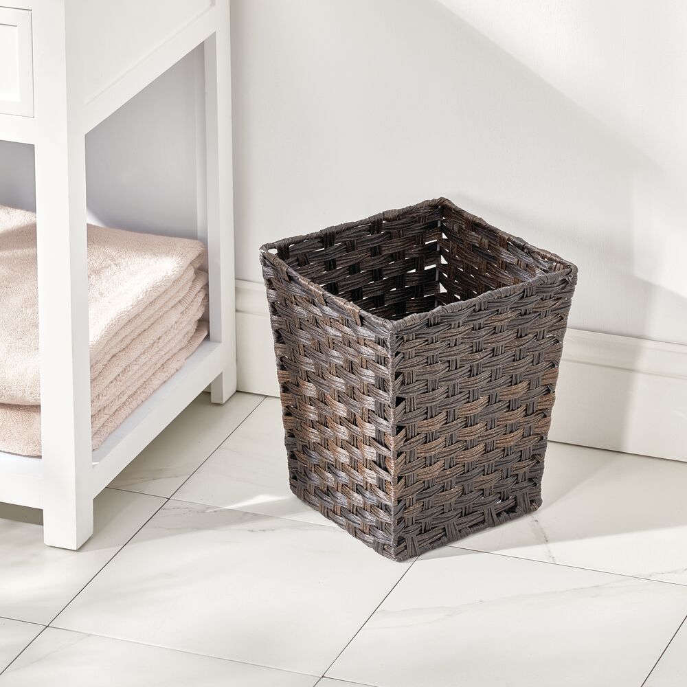 mDesign Woven Square Trash Can Wastebasket, Garbage Container Bin