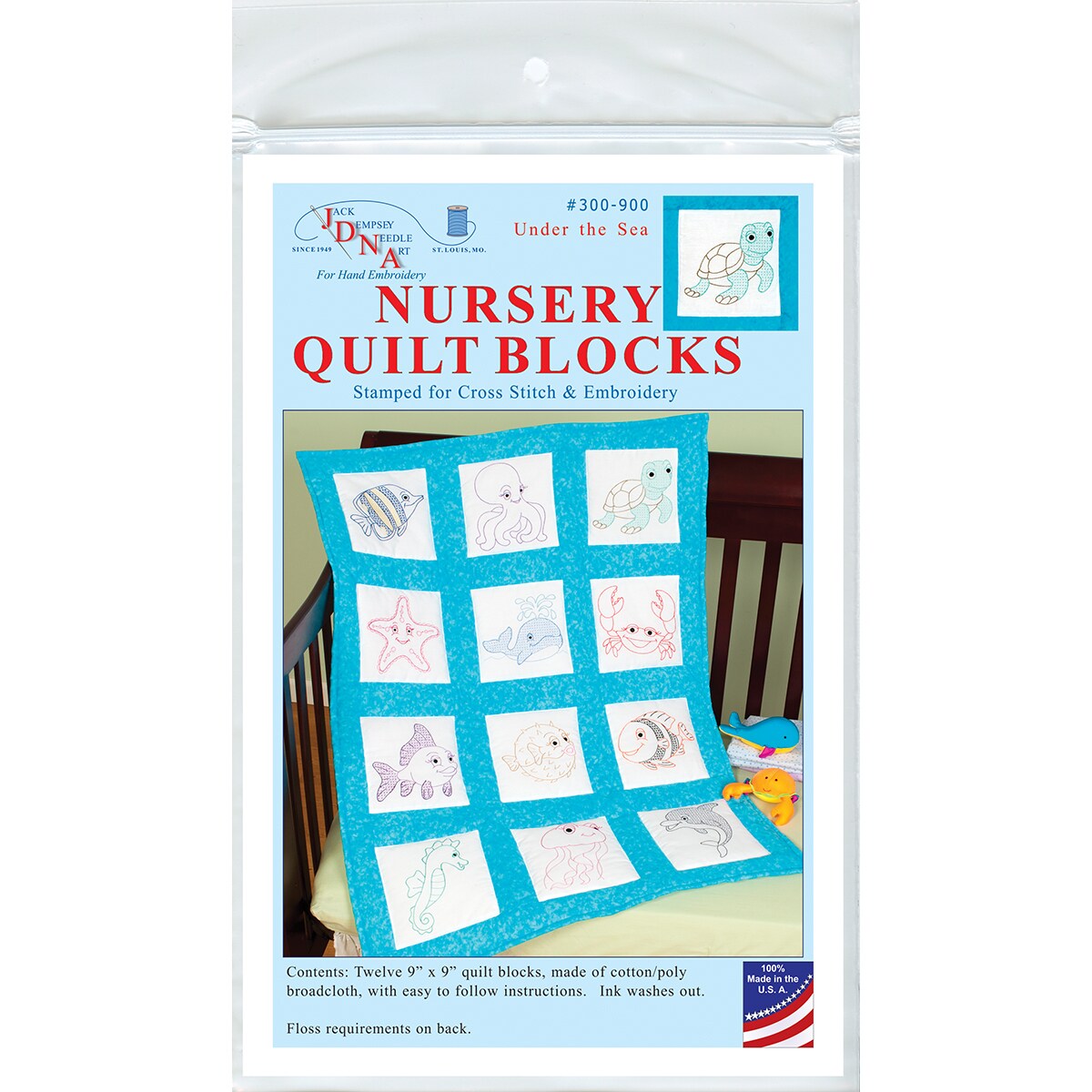 Jack Dempsey Stamped White Nursery Quilt Blocks X Pkg Under The