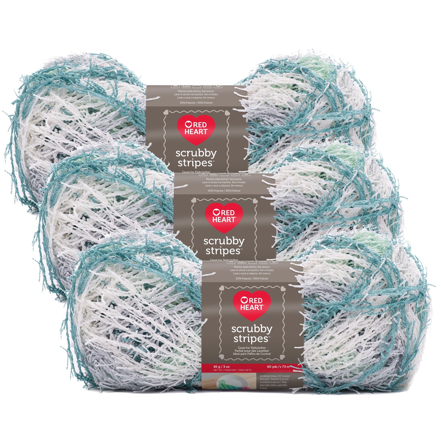 (Pack of 3) Red Heart Scrubby Stripes Yarn-Cool Mint