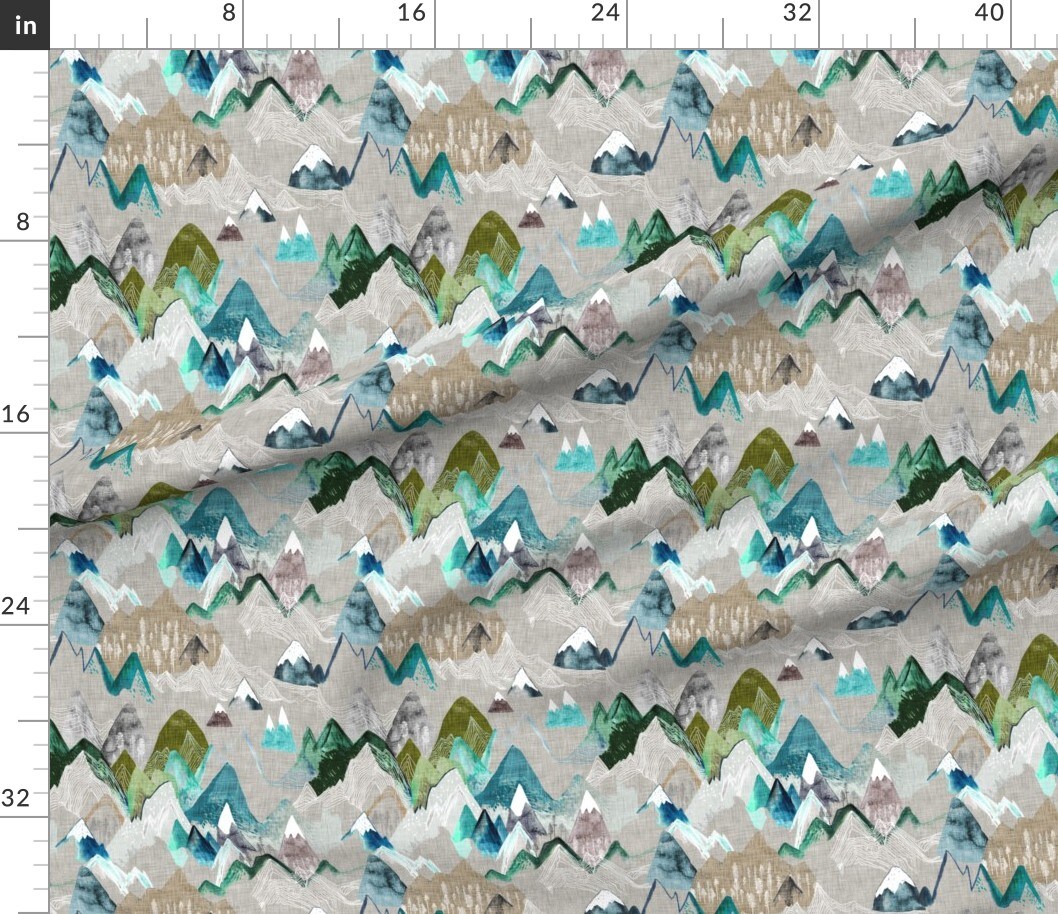 Various Fabrics by the Yard or Fat Quarter Call Mountains Olive Mountain Boy Nursery Adventure Wilderness Watercolor Peaks Custom Printed Fabric by Spoonflower