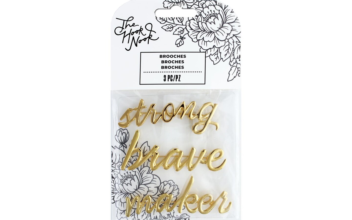 AMC Hook Nook Word Brooches Gold 3pc