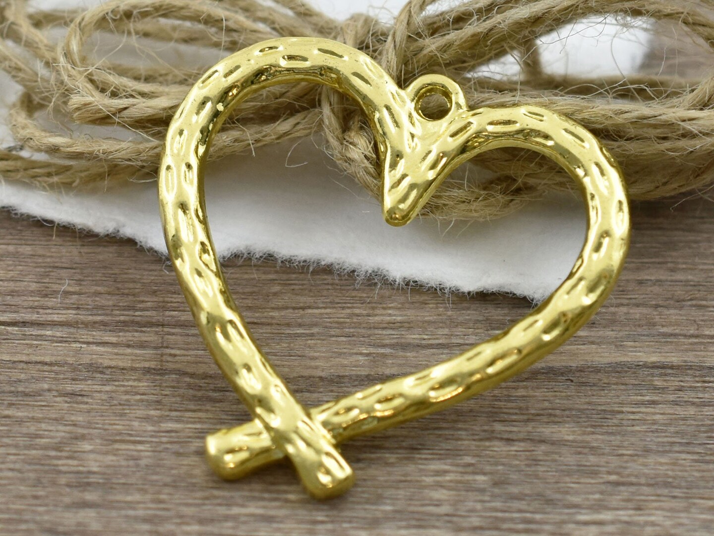 *2* 34x33mm Gold Textured Heart Pendants