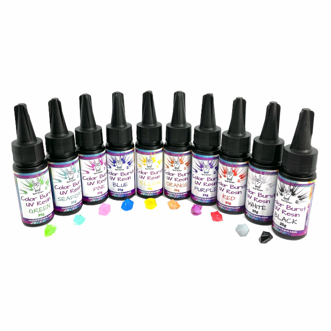 Color Burst Colored UV Resin Kit Hard Type 10 - 25g Bottles - 250g Total