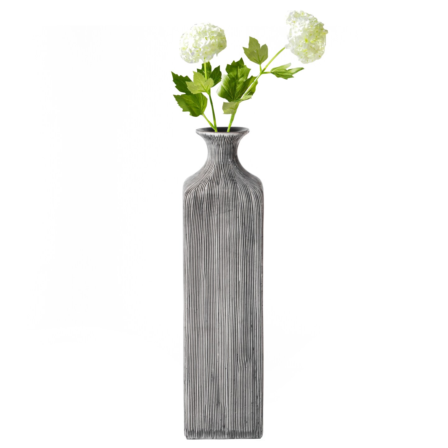 Grey Striped Decorative Square Table Centerpiece Flower Vase Display Modern Home Decor Accent Stylish Elegant Ornamental Accessory Floral Arrangement Holder Living Room Dining Room Kitchen Decoration