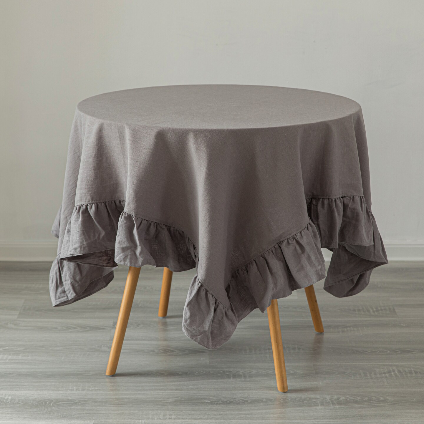 Deerlux 100% Pure Linen Washable Tablecloth with Ruffle Trim