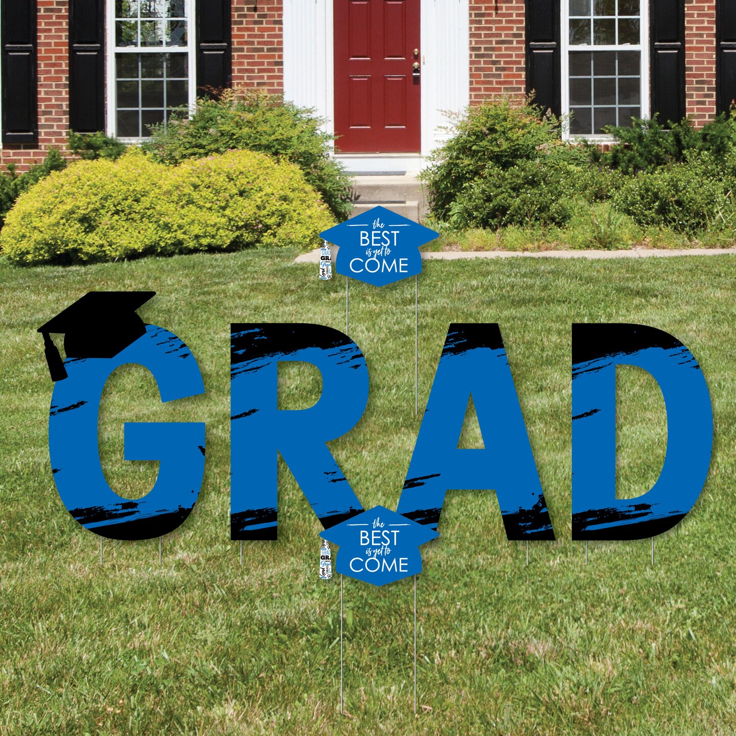 Big Dot of Happiness Blue Graduation Party Yard Signs - Outdoor Lawn Decorations - GRAD