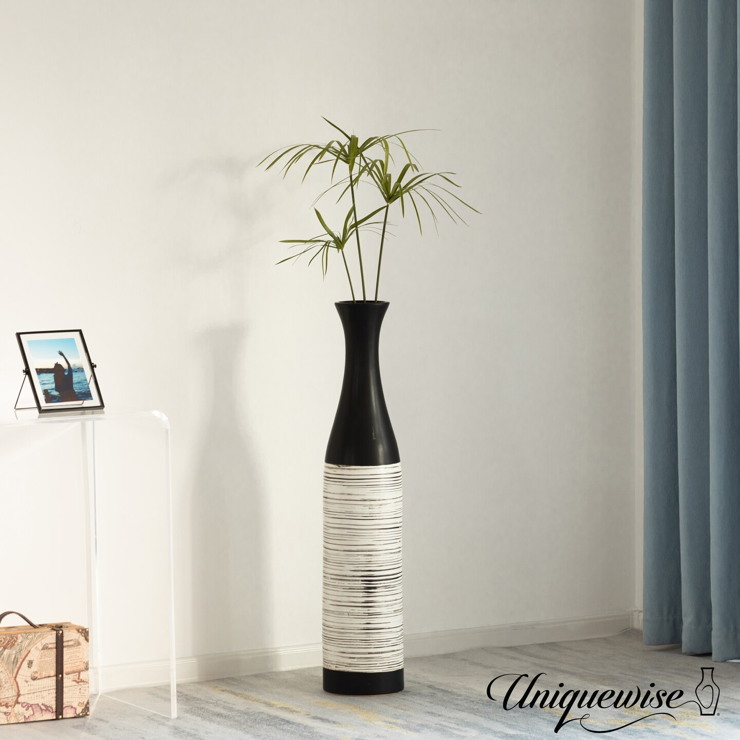 Handcrafted Black and White Waterproof Ceramic Floor Vase - Neat Classic Bottle Shaped Vase, Freestanding Design, Perfect for Tall Floral Arrangements