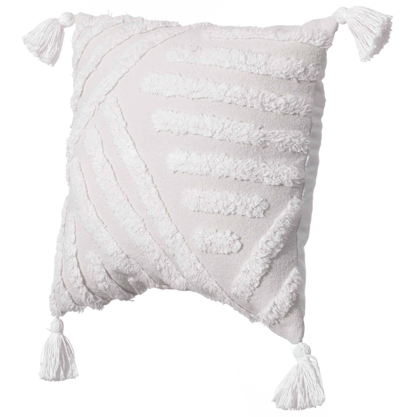 16" Handwoven Cotton Throw Pillow Cover with White Tufted Patterns and Tassel Corners