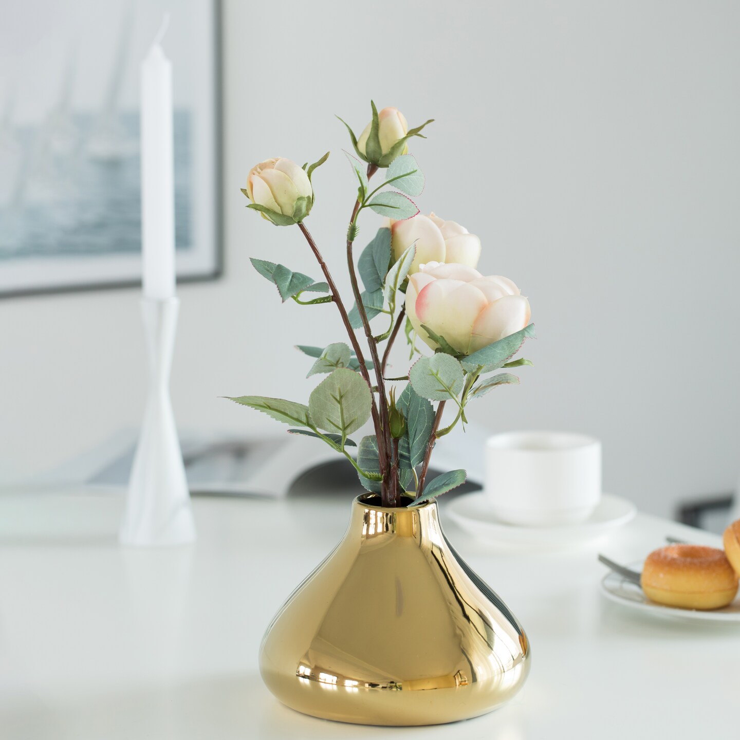 Decorative Ceramic Modern Centerpiece Table Flower Vase, Gold