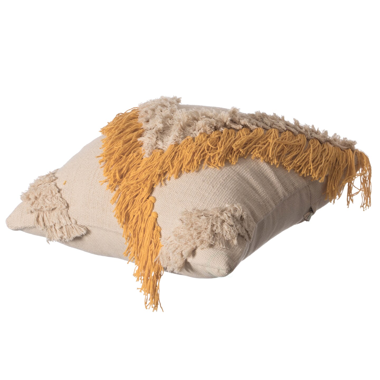 16" Handwoven Cotton Throw Pillow Cover with Embossed and Fringed Crossed line