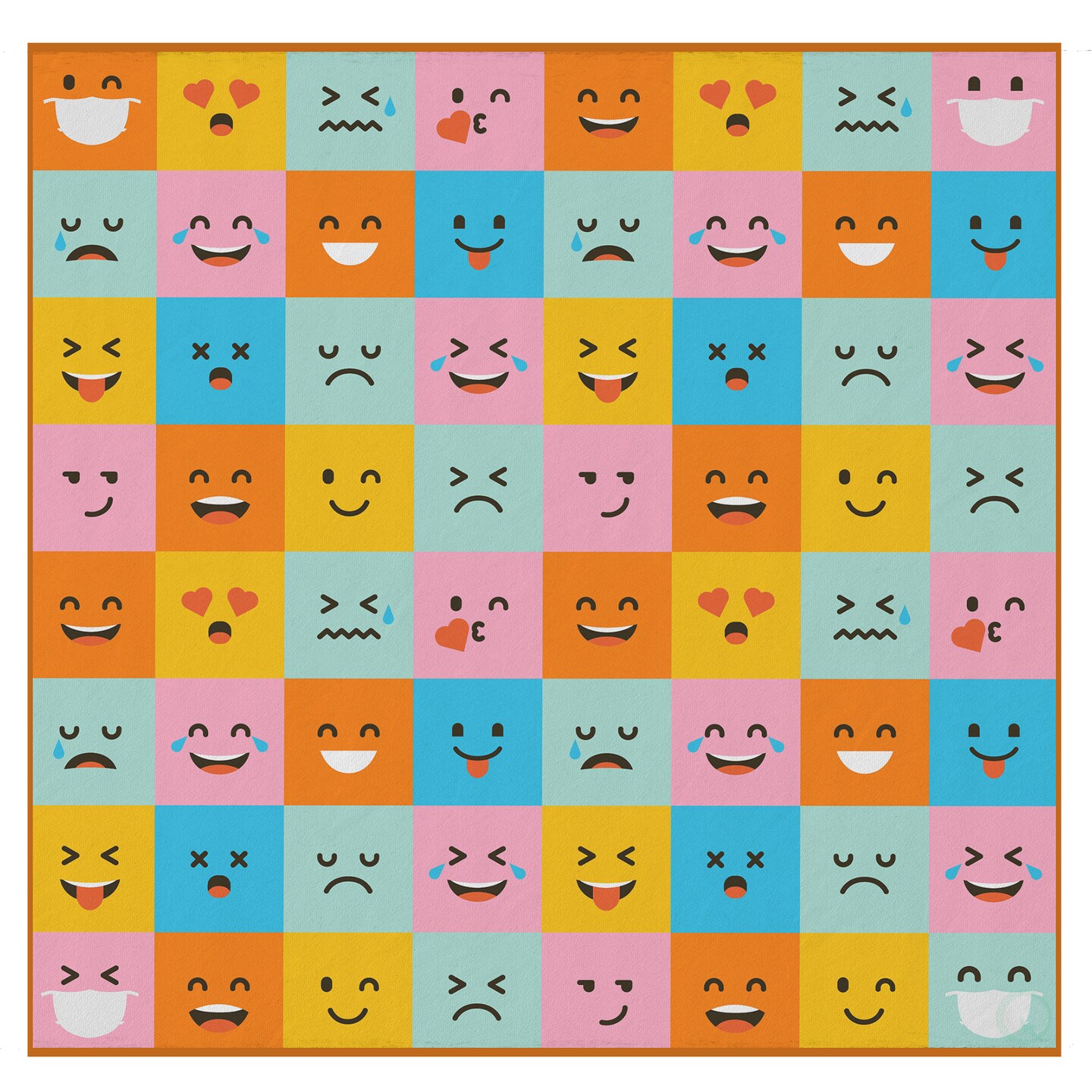 Deerlux 6 ft. Social Distancing Colorful Kids Classroom Seating Area Rug, Emoji Mask Design