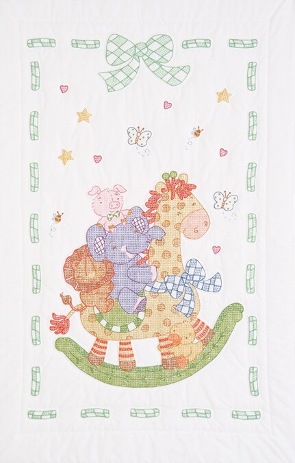 Jack Dempsey Stamped White Quilt Crib Top 40&#x22;X60&#x22;-Giraffe &#x26; Friends