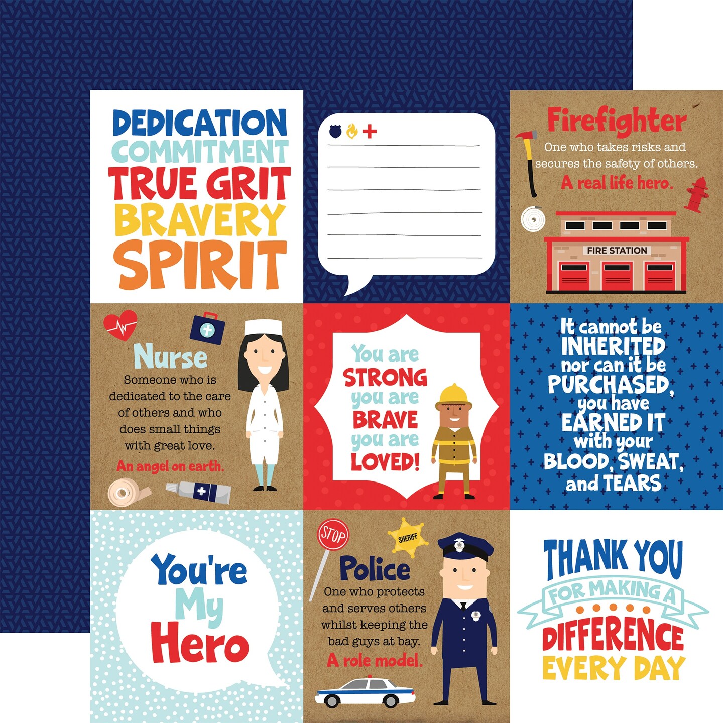 First Responder DoubleSided Cardstock 12"X12"4"X4" Journaling Cards