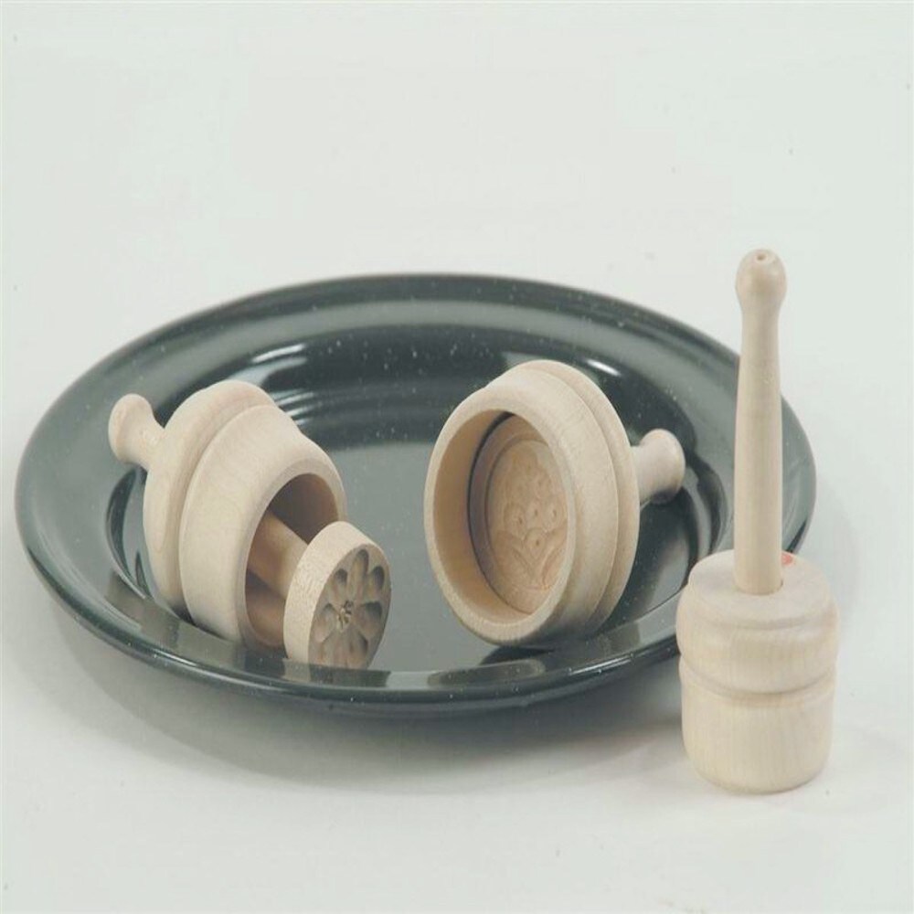 Hard Carved Wooden Round Plunger Butter Mold Assorted Patterns Medium