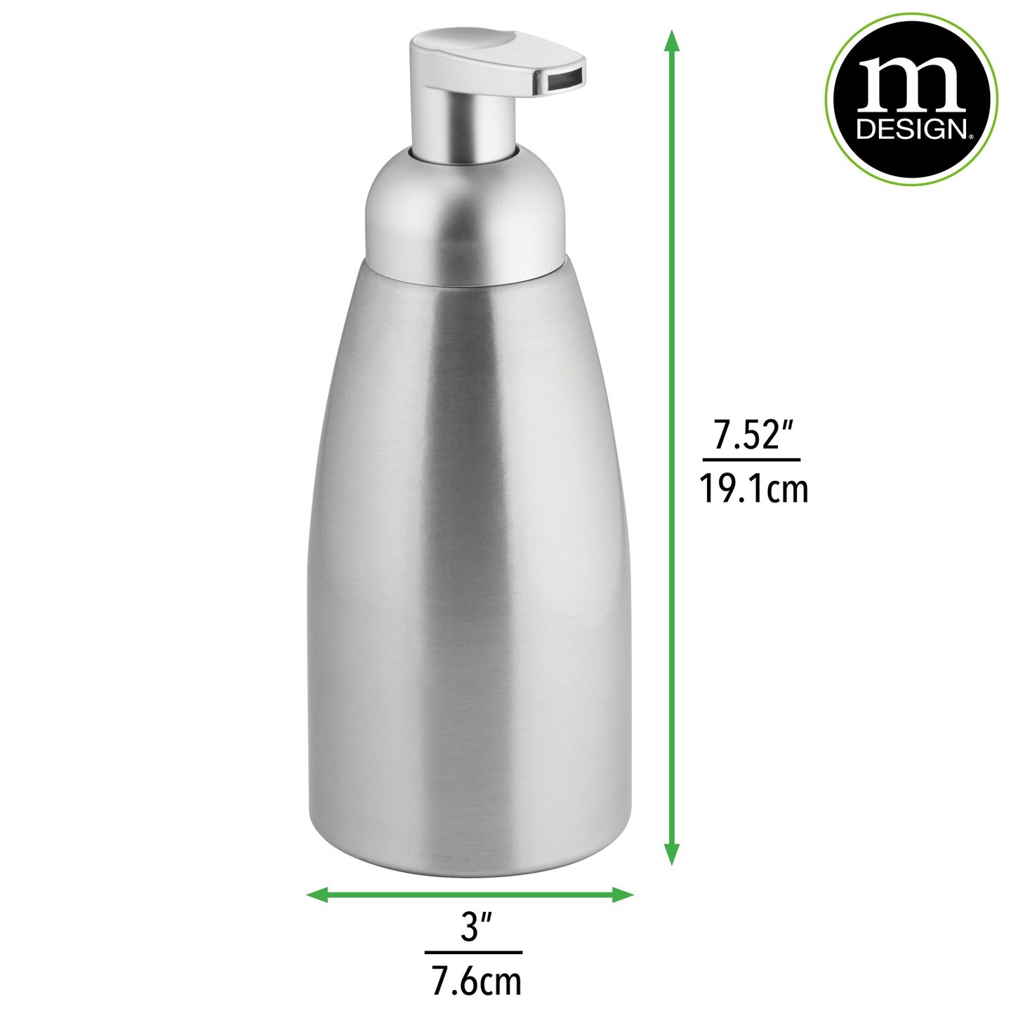 mDesign Aluminum Foaming Soap Dispenser Pump Bottle, 2 Pack - Brushed/Silver