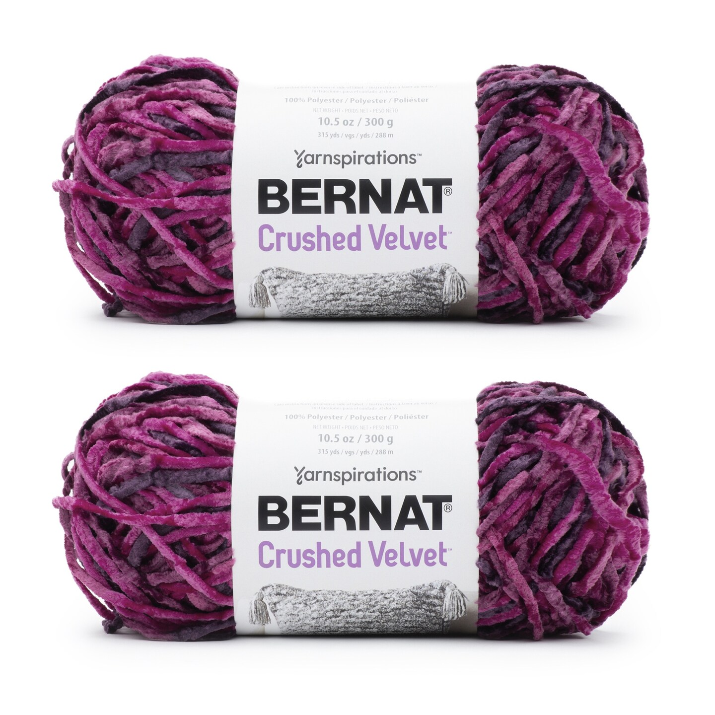 Bernat Crushed Velvet Br Magneta Yarn - 2 Pack of 300g/10.5oz - Polyester - 5 Bulky - 315 Yards - Knitting/Crochet