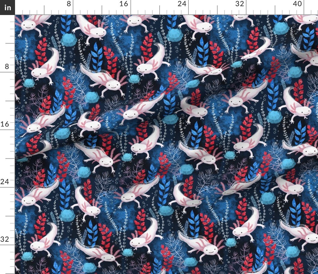 World Fish Cute Pattern Amphibians Newts Science Custom Printed Fabric by Spoonflower Various Fabrics by the Yard or Fat Quarter
